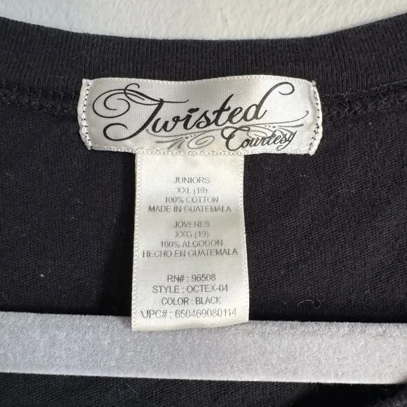 Y2K Twisted Courtesy Black White Skull T-Shirt Juniors XXL 19 y2k skull grunge - Picture 3 of 11